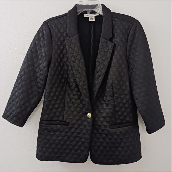 Black Jacket Blazer Luxury Sz Large Diamond Quilted Gold Button Cocktail Modern - Picture 14 of 15